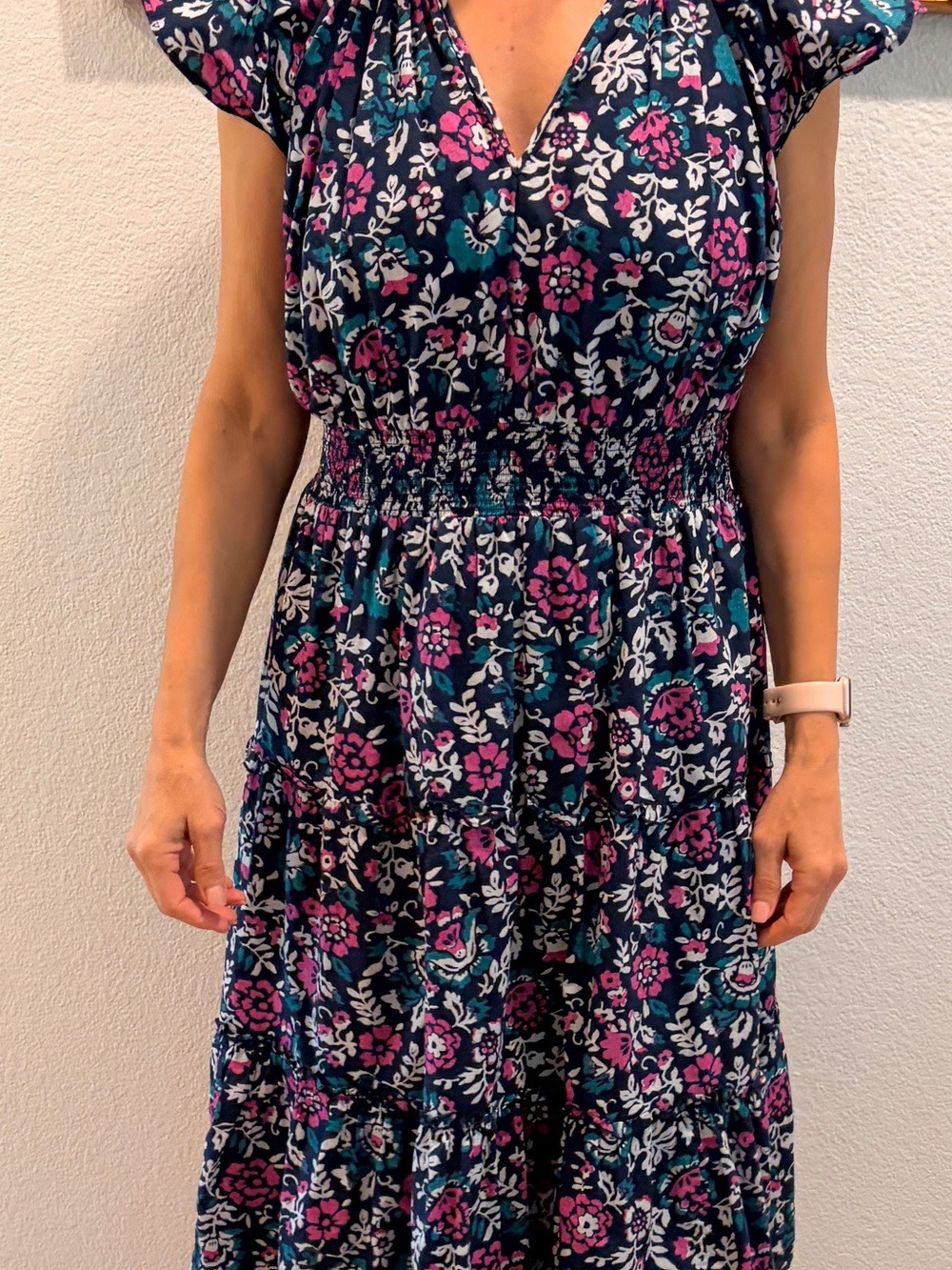 Rails Navy Floral Midi Dress with Pink & White Accents
